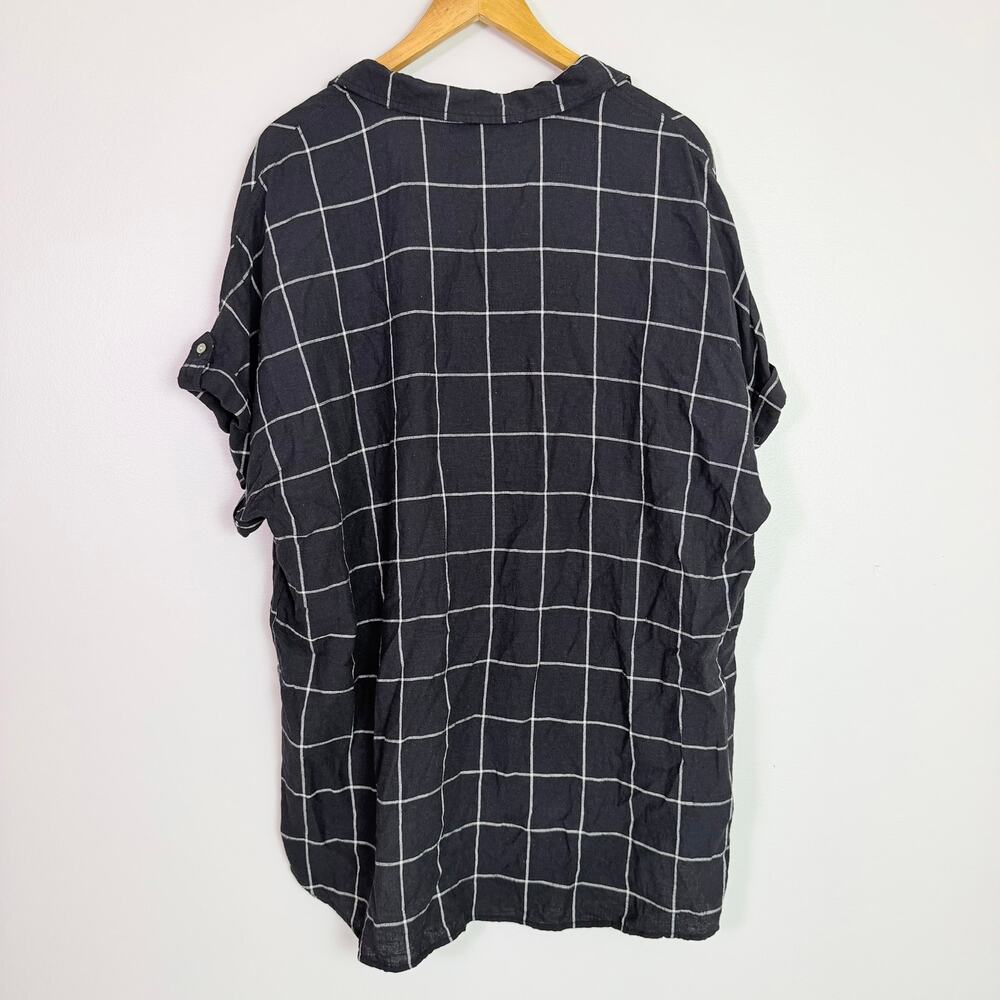 Tahari Linen Blend Popover Tunic Women's 2X Black Windowpane Oversized Shirt - Picture 4 of 11